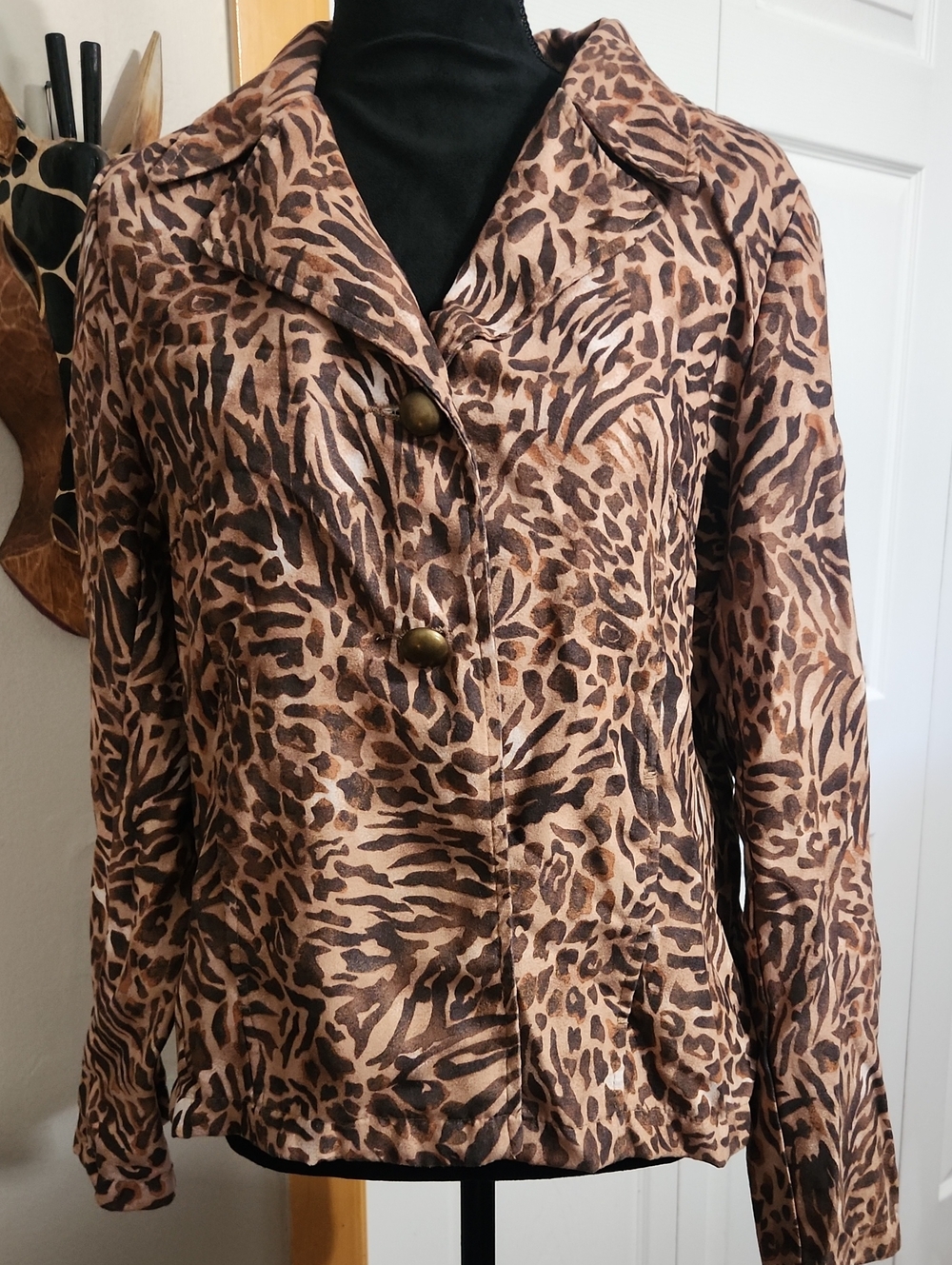Gloria Vanderbilt Brown Animal-Print Blazer